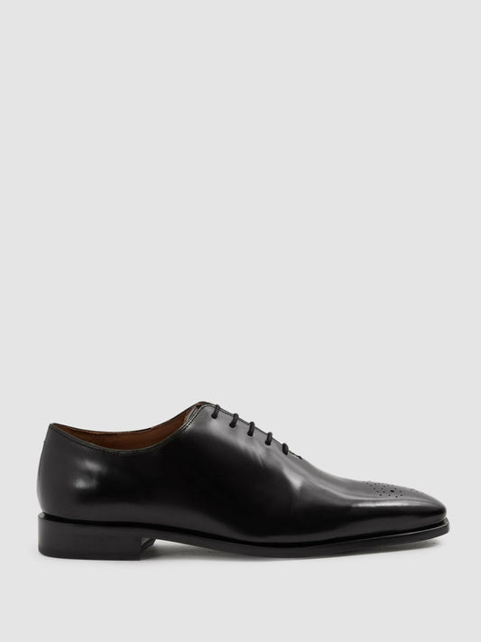 Leather Brogue Detail Lace-Up Shoes in Black Men | Reiss