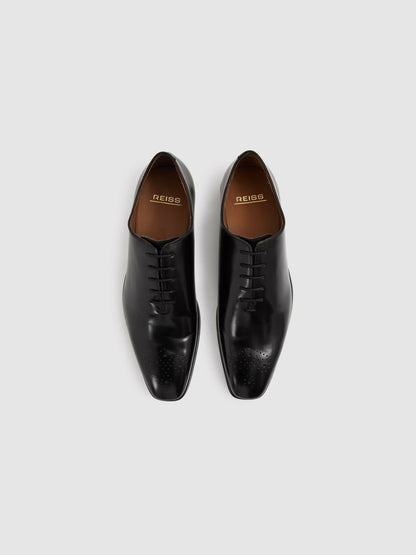 Leather Brogue Detail Lace-Up Shoes in Black Men | Reiss