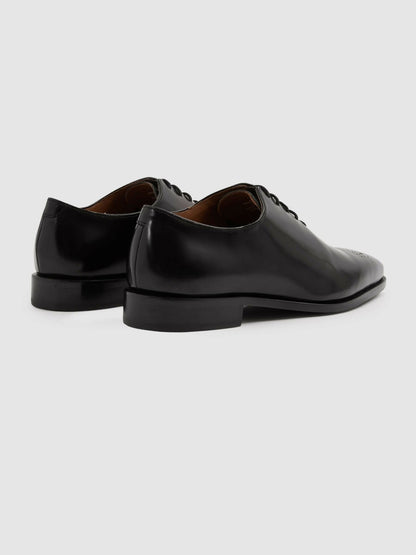 Leather Brogue Detail Lace-Up Shoes in Black Men | Reiss