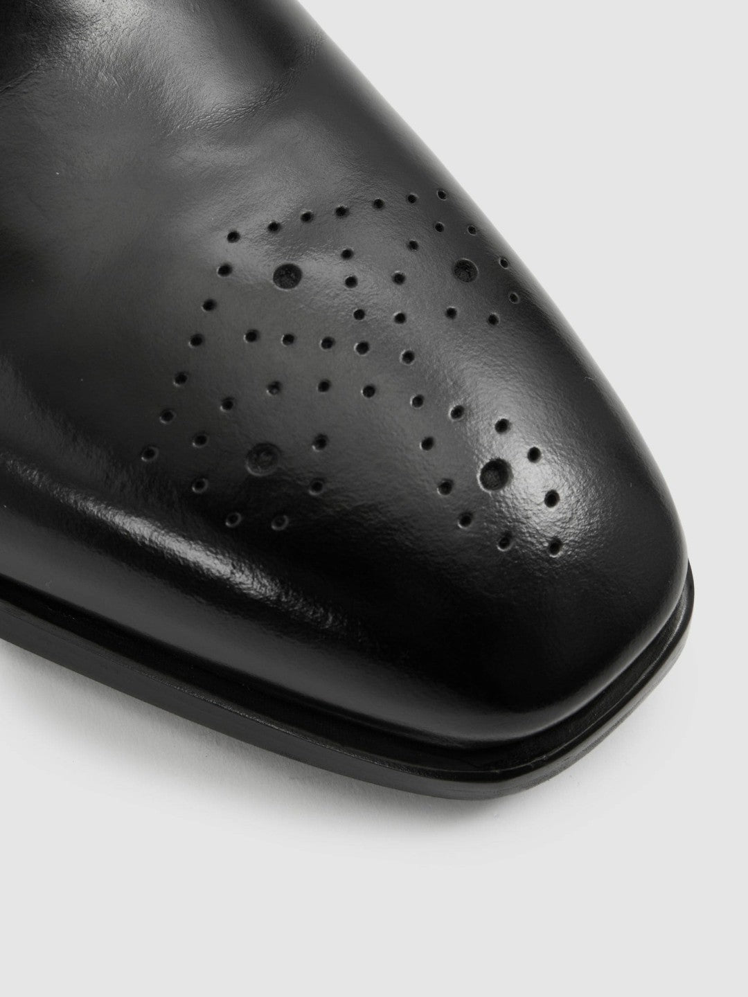 Leather Brogue Detail Lace-Up Shoes in Black Men | Reiss