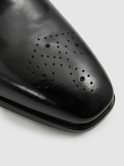 Leather Brogue Detail Lace-Up Shoes in Black Men | Reiss