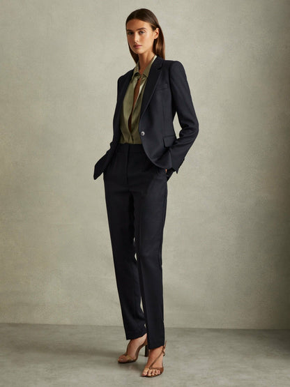 Textured Single Breasted Suit Blazer in Navy Women | Reiss