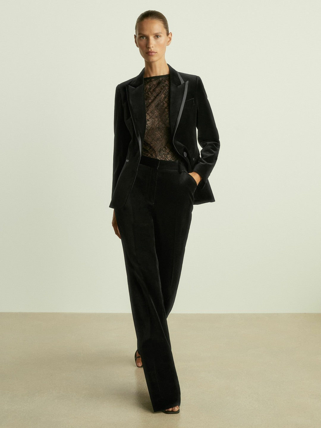Velvet Flared Suit Trousers in Black Women | Reiss