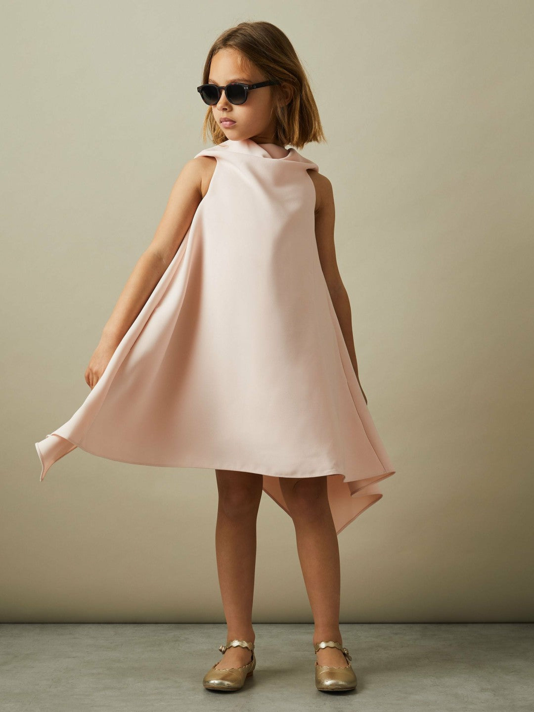 9-13 yrs High-Neck Drape Back Dress in Pink Children & Baby | Reiss