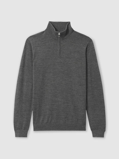 Merino Wool Half-Zip Jumper in Derby Grey Marl Men | Reiss
