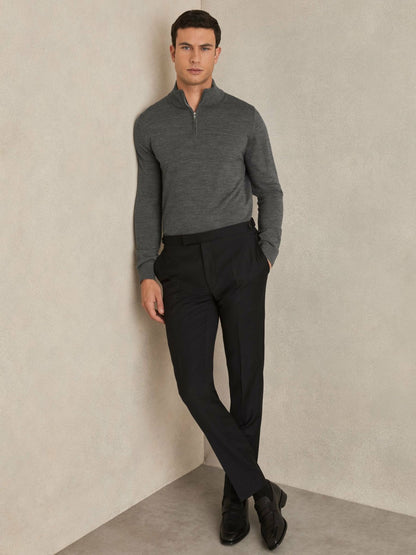 Merino Wool Half-Zip Jumper in Derby Grey Marl Men | Reiss