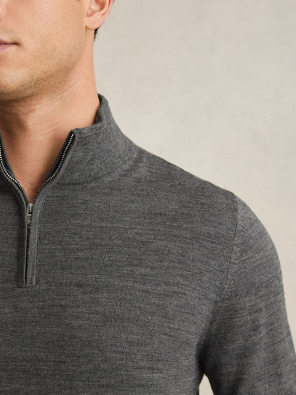 Merino Wool Half-Zip Jumper in Derby Grey Marl Men | Reiss