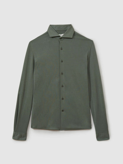 Modal Blend Cutaway Collar Shirt in Green Smoke Men | Reiss