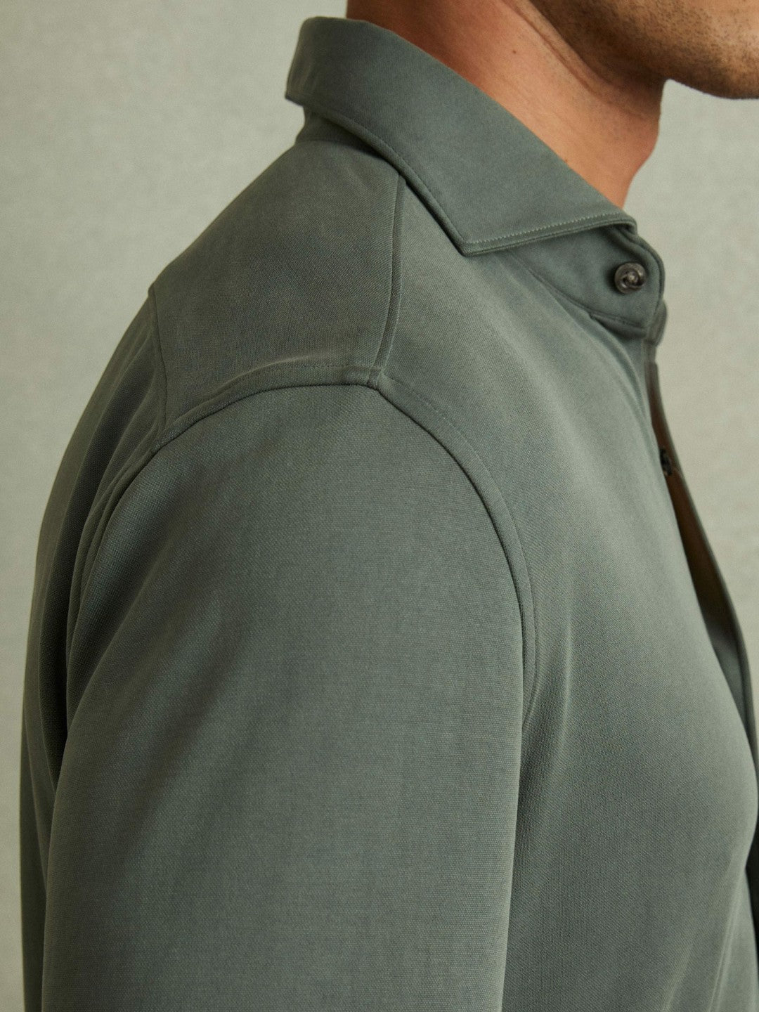 Modal Blend Cutaway Collar Shirt in Green Smoke Men | Reiss