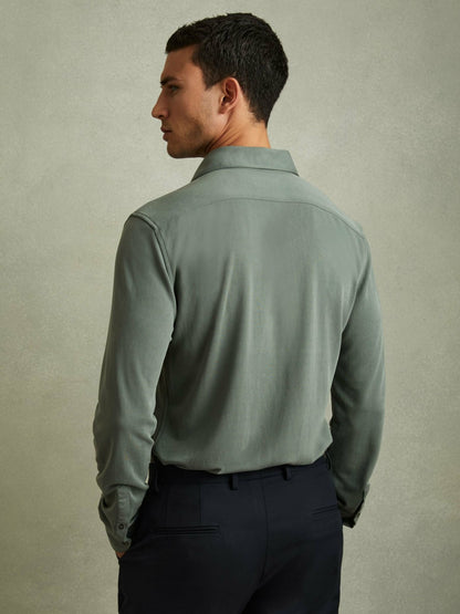 Modal Blend Cutaway Collar Shirt in Green Smoke Men | Reiss