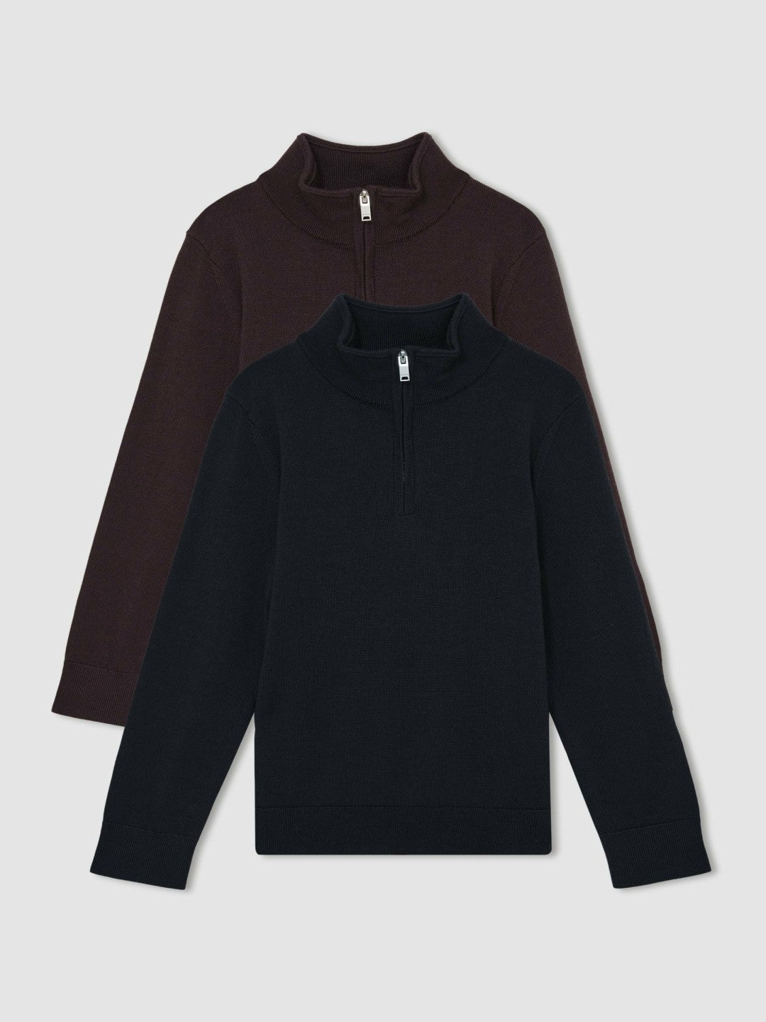 3-9 yrs Two Pack Of Merino Wool Zip-Neck Jumpers in Navy/Dark Bordeaux Children & Baby | Reiss