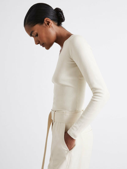 Atelier Knitted Silk-Blend Top in Off White Women | Reiss