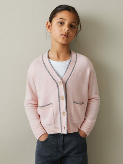 9-13 yrs Wool-Blend Stripe-Detail Cardigan With Cashmere in Pink Children & Baby | Reiss