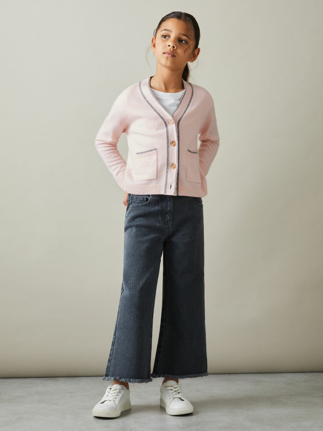 9-13 yrs Wool-Blend Stripe-Detail Cardigan With Cashmere in Pink Children & Baby | Reiss