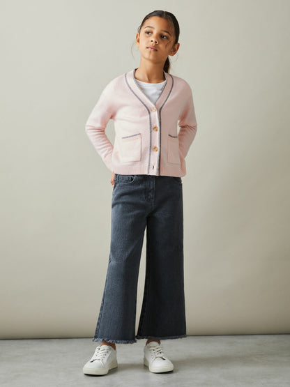 9-13 yrs Wool-Blend Stripe-Detail Cardigan With Cashmere in Pink Children & Baby | Reiss