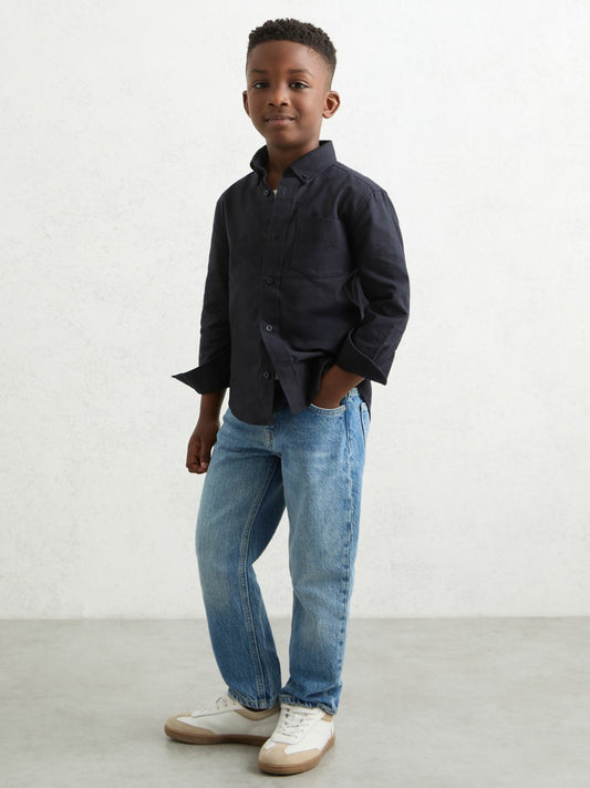 9-13 yrs Button Down Oxford Shirt in Navy Children & Baby | Reiss