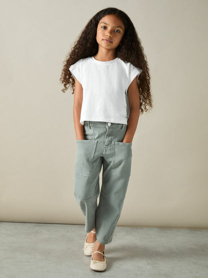 9-13 yrs Cotton-Jersey Cropped T-Shirt in White Children & Baby | Reiss