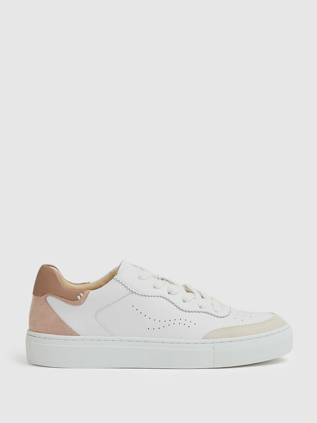 Leather Contrast Detail Trainers in White/Nude Women | Reiss