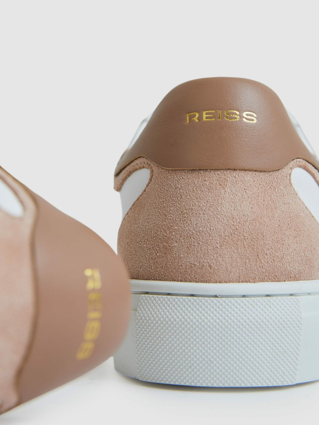 Leather Contrast Detail Trainers in White/Nude Women | Reiss