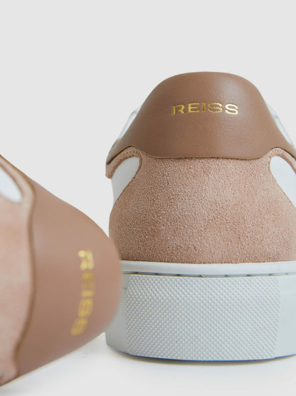 Leather Contrast Detail Trainers in White/Nude Women | Reiss