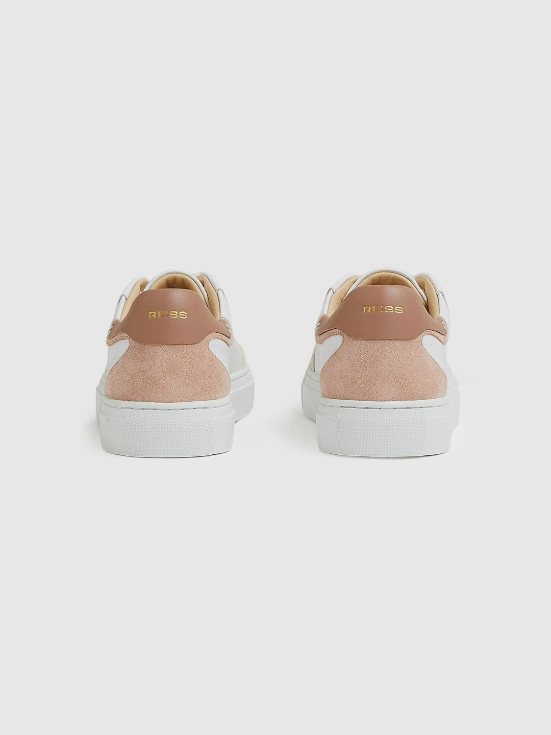 Leather Contrast Detail Trainers in White/Nude Women | Reiss