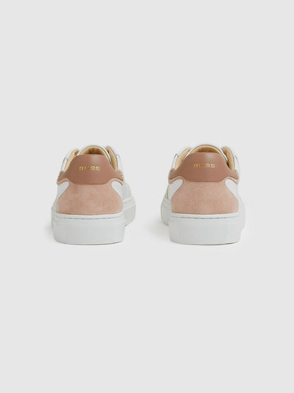 Leather Contrast Detail Trainers in White/Nude Women | Reiss