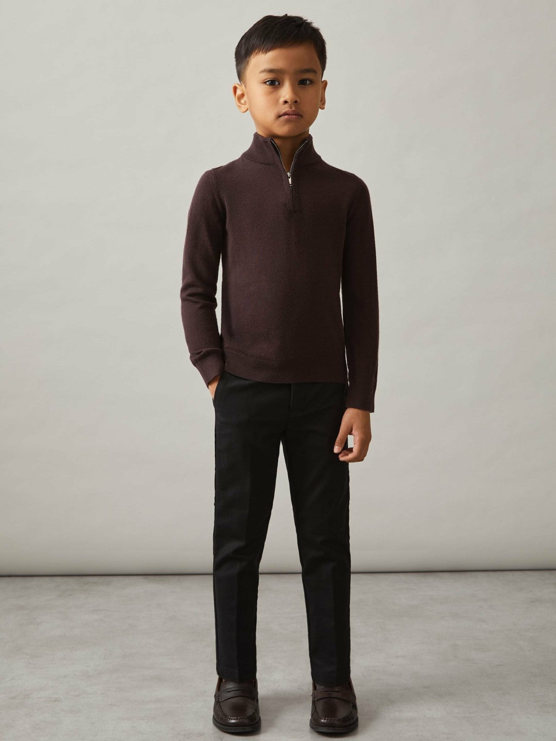 3-9 yrs Merino Wool Half-Zip Funnel Neck Jumper in Dark Bordeaux Children & Baby | Reiss