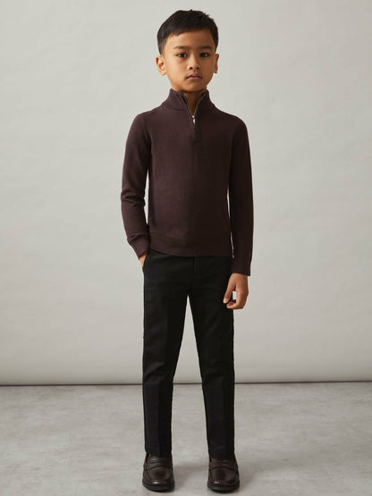 3-9 yrs Merino Wool Half-Zip Funnel Neck Jumper in Dark Bordeaux Children & Baby | Reiss