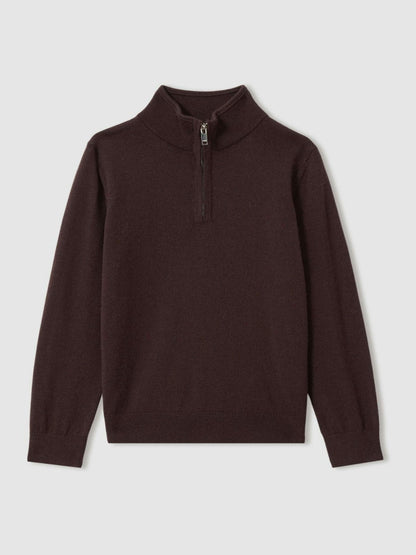 3-9 yrs Merino Wool Half-Zip Funnel Neck Jumper in Dark Bordeaux Children & Baby | Reiss