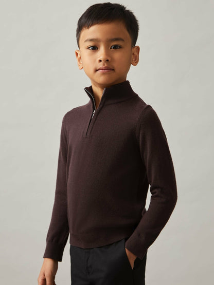 9-13 yrs Merino Wool Half-Zip Funnel Neck Jumper in Dark Bordeaux Children & Baby | Reiss