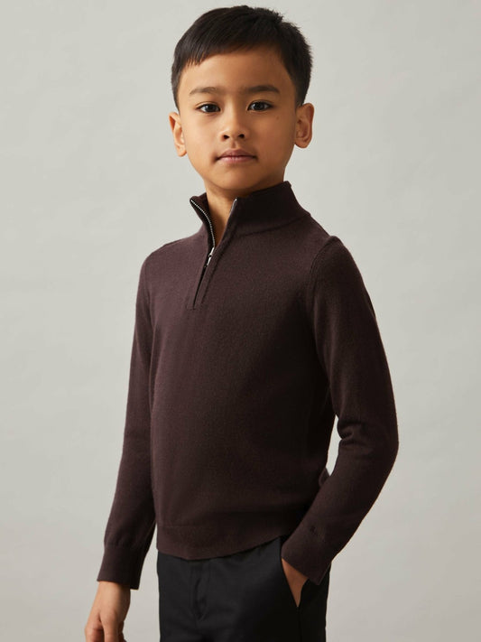 9-13 yrs Merino Wool Half-Zip Funnel Neck Jumper in Dark Bordeaux Children & Baby | Reiss