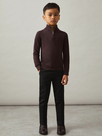 9-13 yrs Merino Wool Half-Zip Funnel Neck Jumper in Dark Bordeaux Children & Baby | Reiss