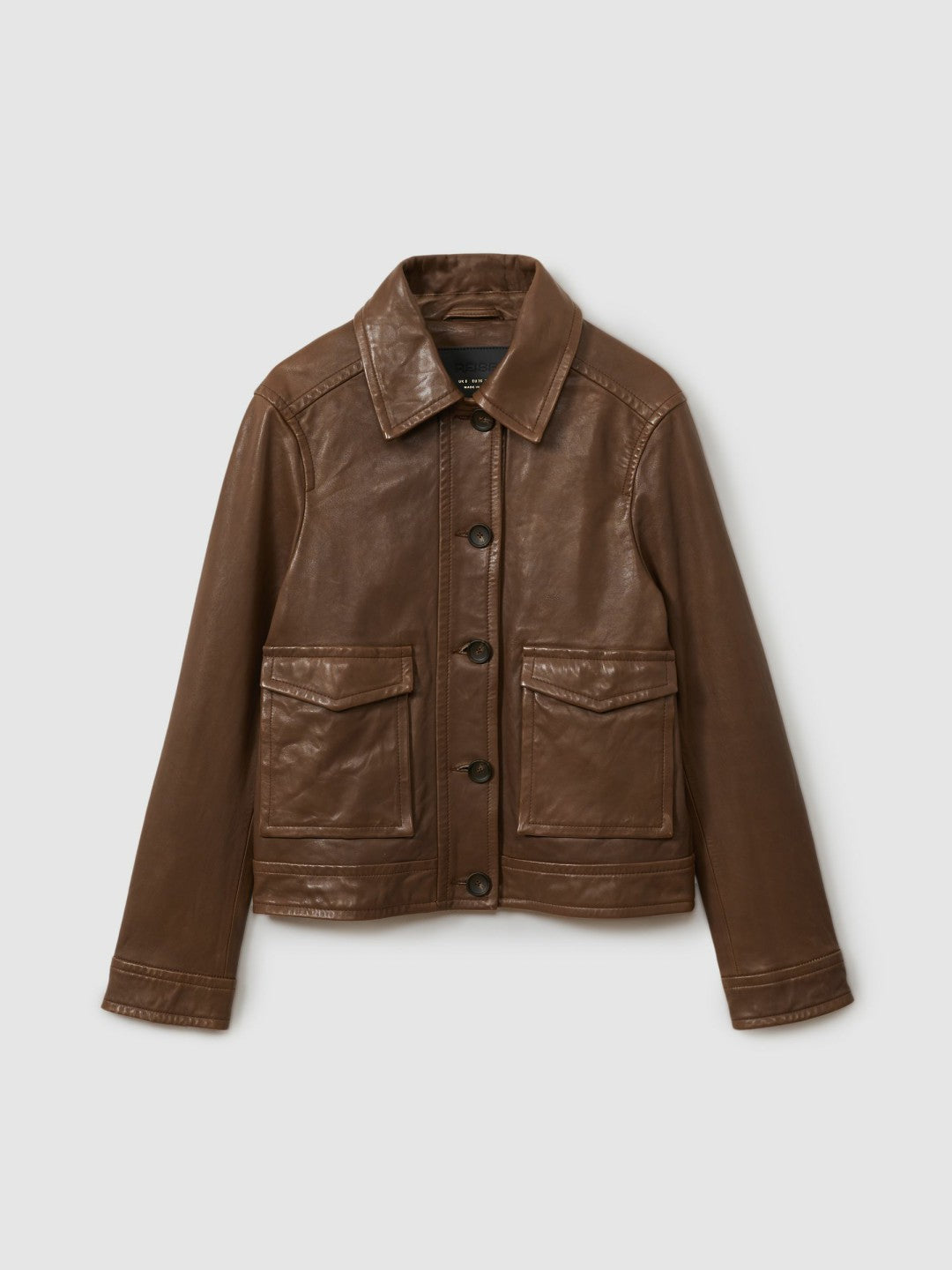 Leather Trucker Jacket in Chocolate Women | Reiss