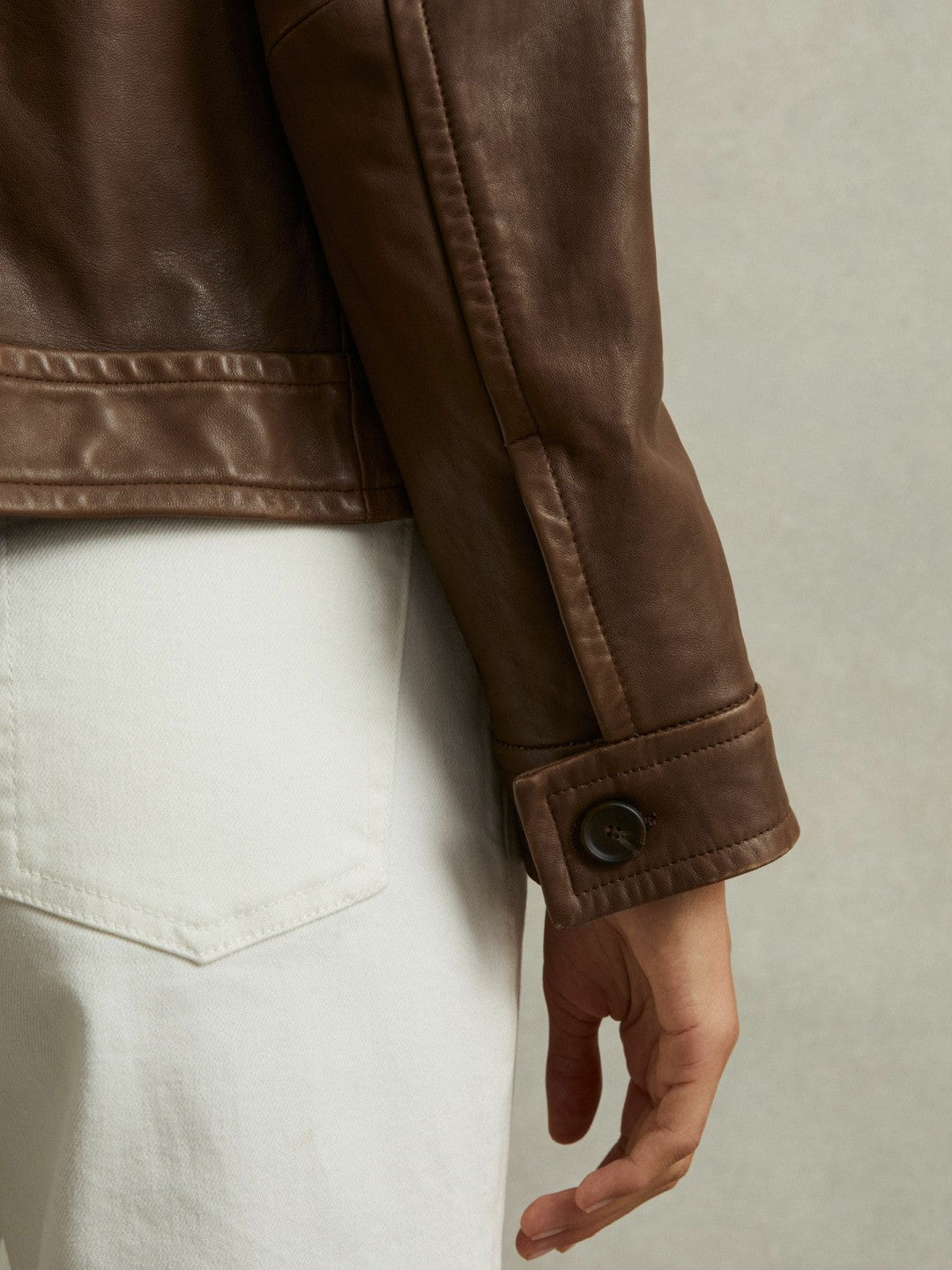 Leather Trucker Jacket in Chocolate Women | Reiss