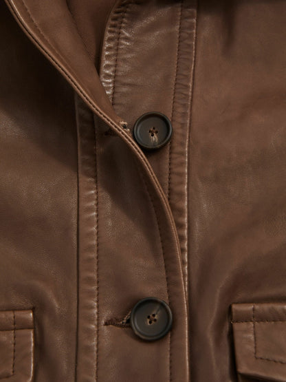 Leather Trucker Jacket in Chocolate Women | Reiss