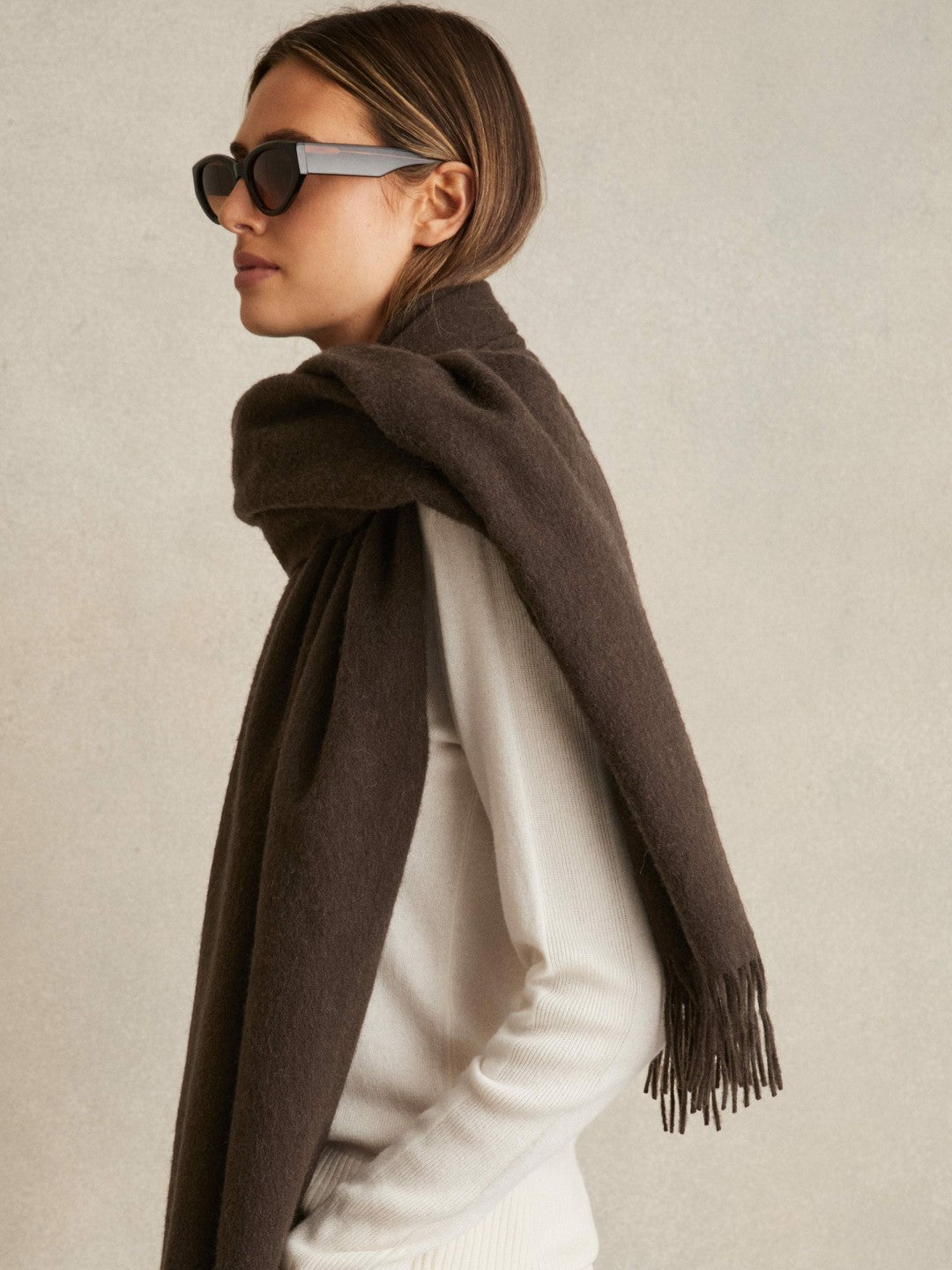 Wool-Cashmere Scarf in Chocolate Women | Reiss