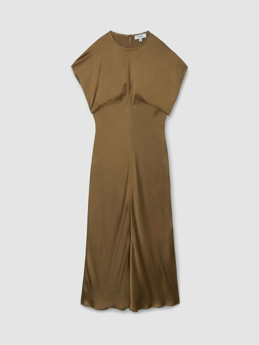 Satin Short-Sleeve Midi Dress in Khaki Women | Reiss