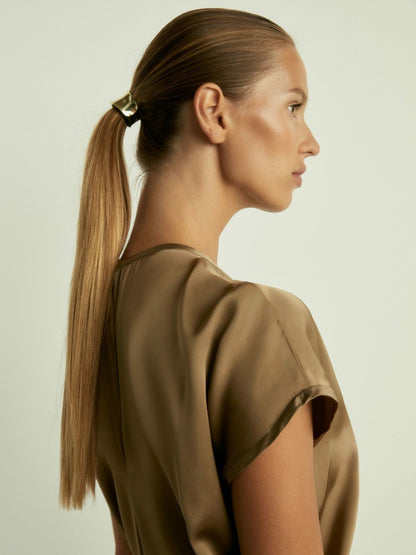 Satin Short-Sleeve Midi Dress in Khaki Women | Reiss
