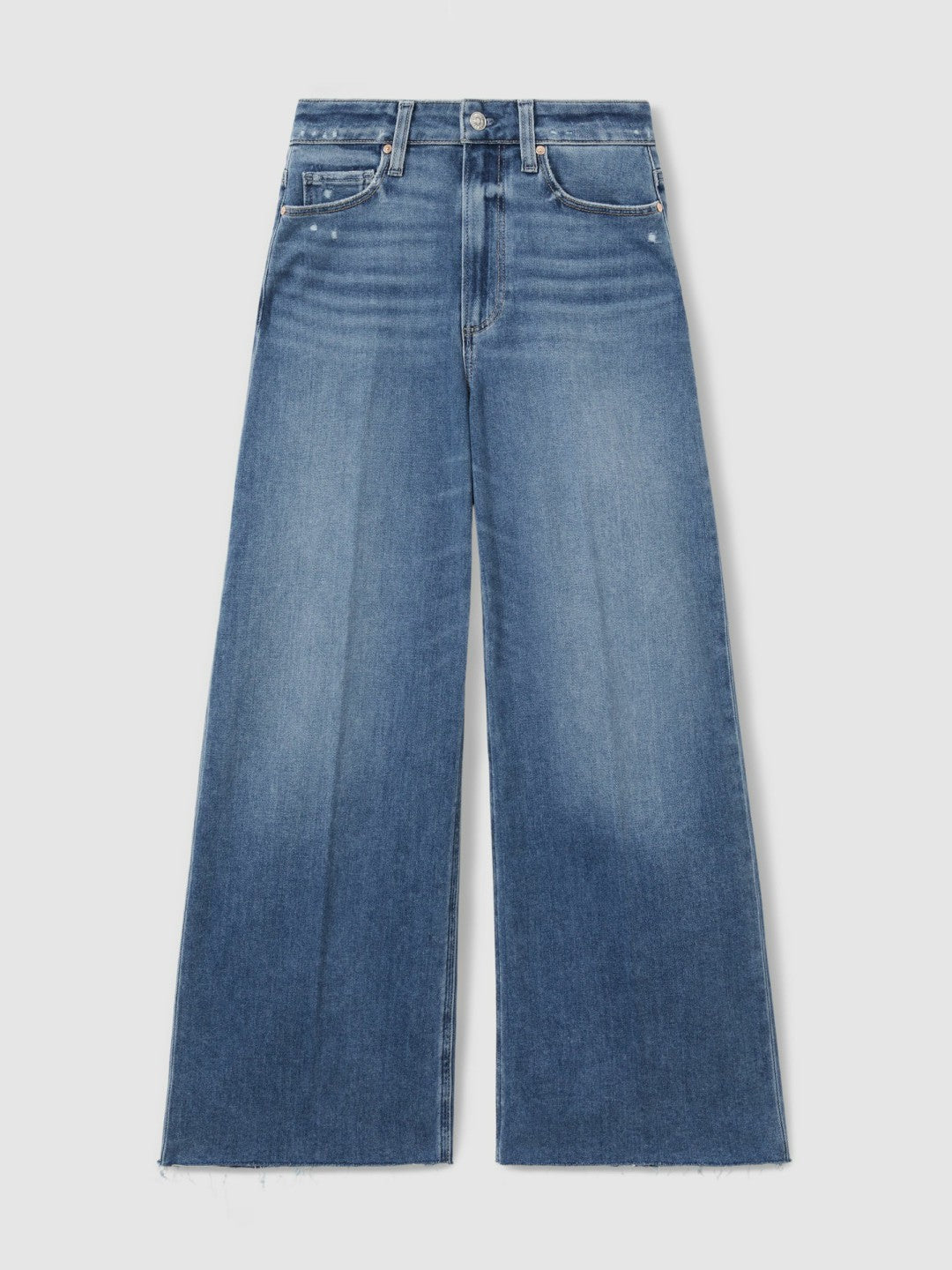 Paige Wide Leg Raw Hem Cropped Jeans in Rock Show Blue Women | Reiss