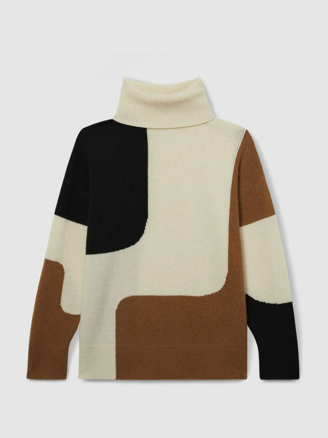 Wool-Cashmere Colourblock-Intarsia Jumper in Cream/Brown Women | Reiss