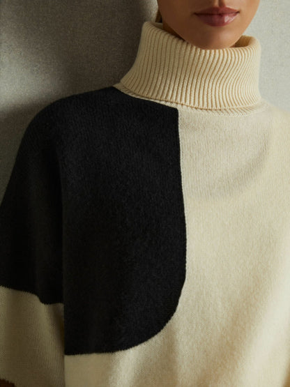 Wool-Cashmere Colourblock-Intarsia Jumper in Cream/Brown Women | Reiss