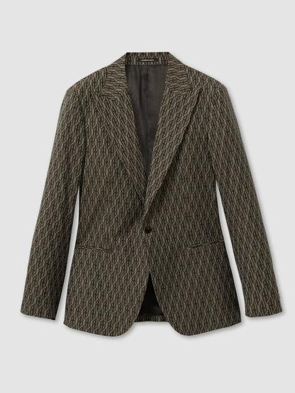 Monogram-Jacquard Twill Blazer in Chocolate Brown Men | Reiss