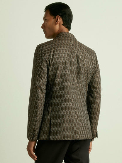 Monogram-Jacquard Twill Blazer in Chocolate Brown Men | Reiss