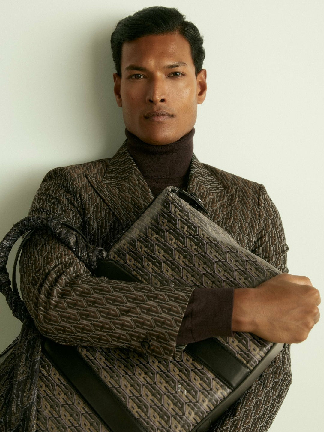 Monogram-Jacquard Twill Blazer in Chocolate Brown Men | Reiss