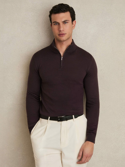Merino Wool Half-Zip Jumper in Dark Bordeaux Men | Reiss