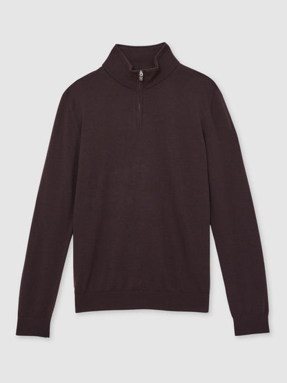 Merino Wool Half-Zip Jumper in Dark Bordeaux Men | Reiss