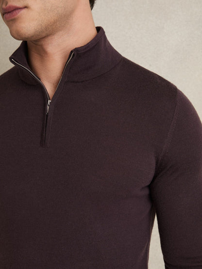 Merino Wool Half-Zip Jumper in Dark Bordeaux Men | Reiss