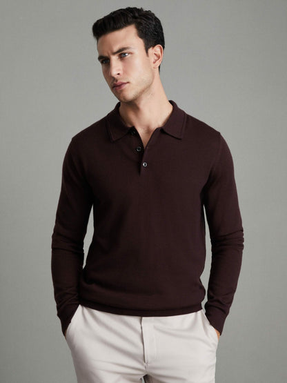 Merino Wool Polo Shirt in Dark Bordeaux Men | Reiss