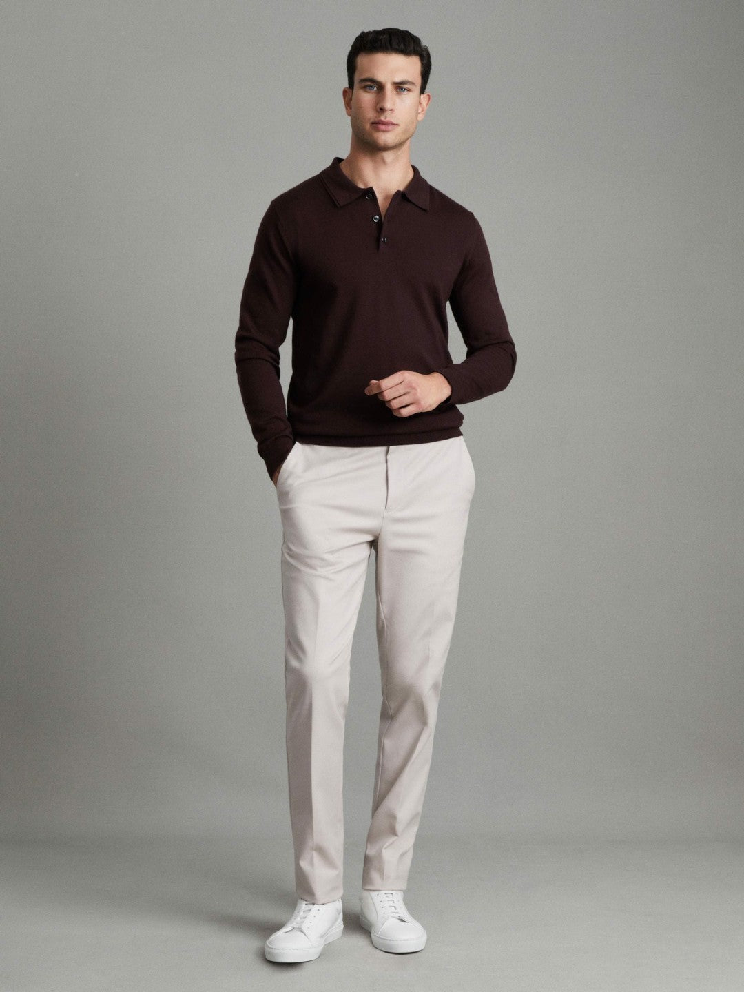 Merino Wool Polo Shirt in Dark Bordeaux Men | Reiss