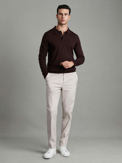 Merino Wool Polo Shirt in Dark Bordeaux Men | Reiss